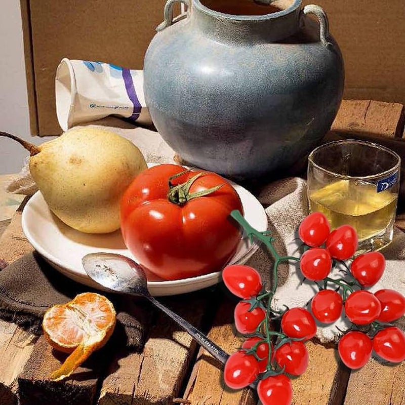 Artificial Tomato Decorations 2Pcs Red Fruit On Vine Photography Props Home Restaurant - Image 5